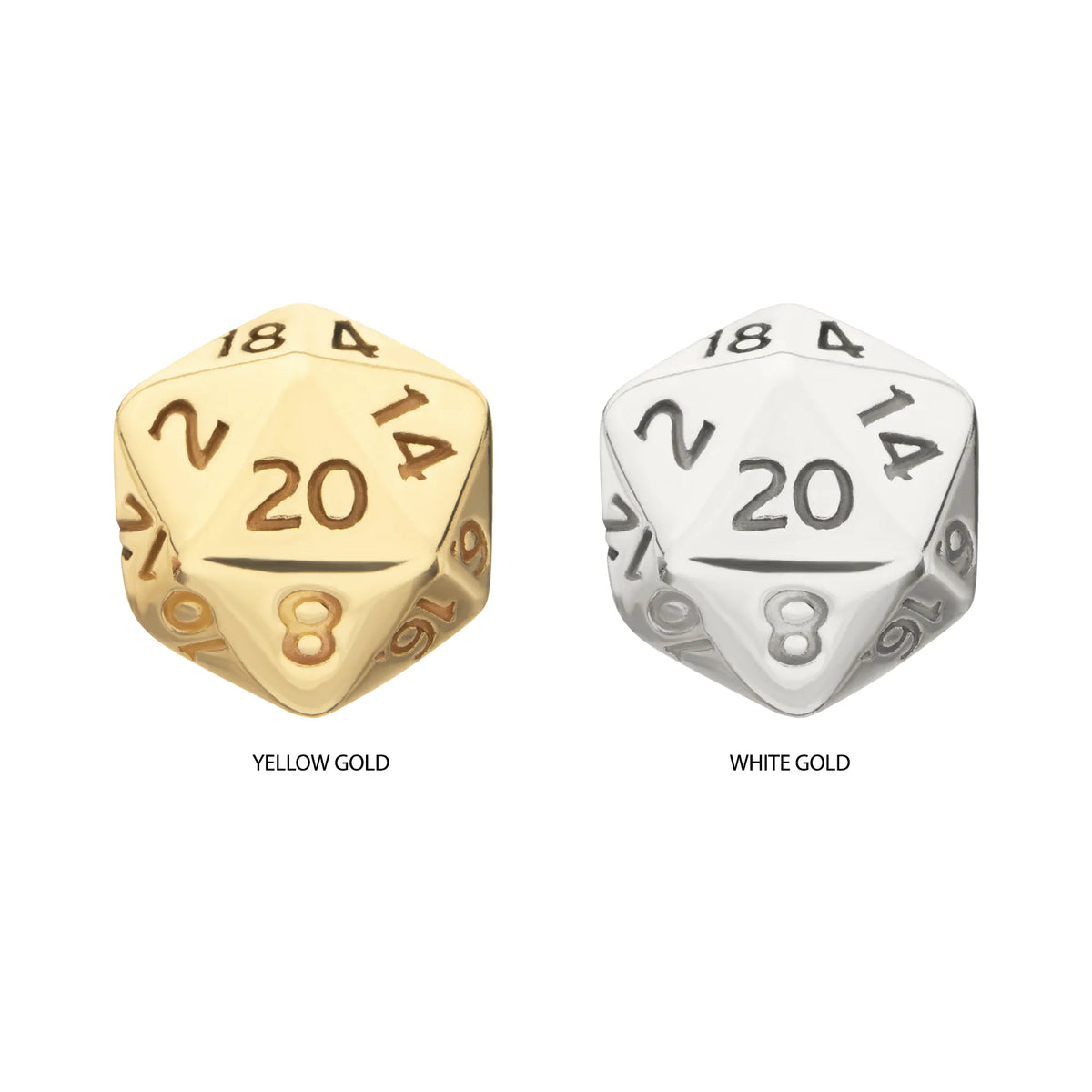 14Kt Gold Dungeons & Dragons 3D Flat Back Dice Threadless Top