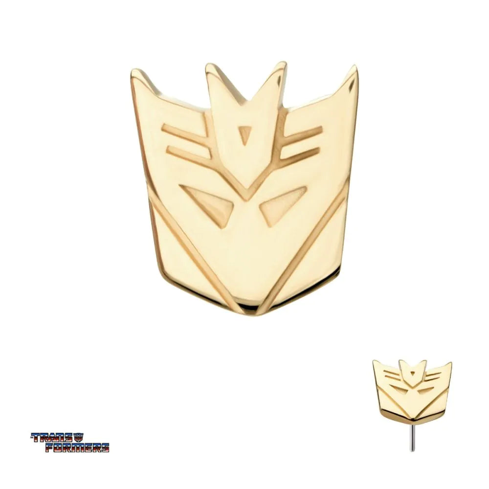 14Kt Yellow Gold Transformers Decepticon Logo Threadless Top