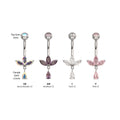 Titanium Internally Threaded Triple Marquise Gem Fan Navel with Floating Teardrop Gem Dangle
