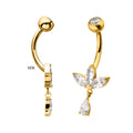 24kt Gold PVD Titanium Internally Threaded Triple Marquise Gem Fan Navel with Floating Teardrop Gem Dangle