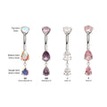 Titanium Internally Threaded Double Teardrop Prong Set Gem Dangle Navel
