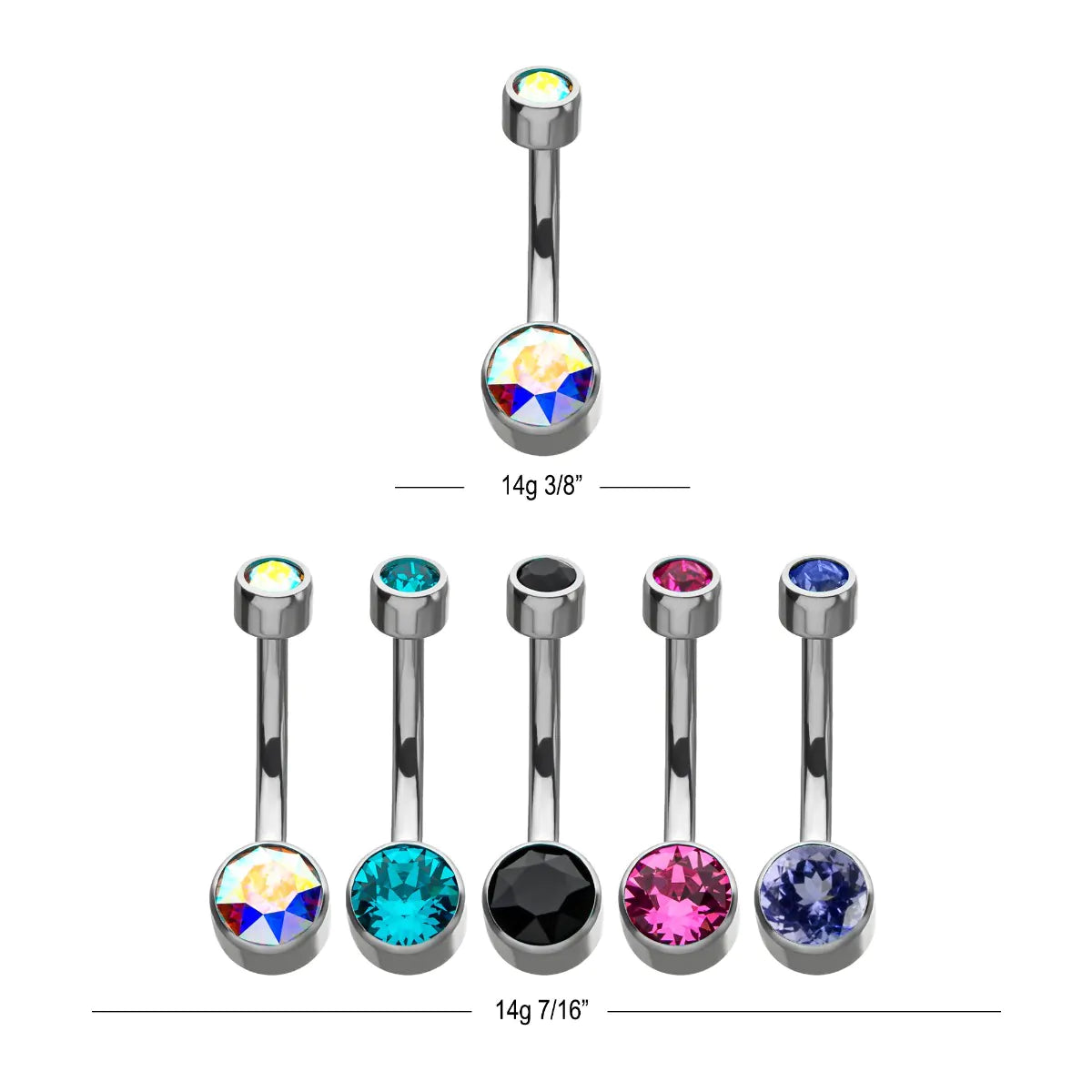 Titanium Internally Threaded with Flat Back Round Bezel Set Swarovski Crystal Navel Curves