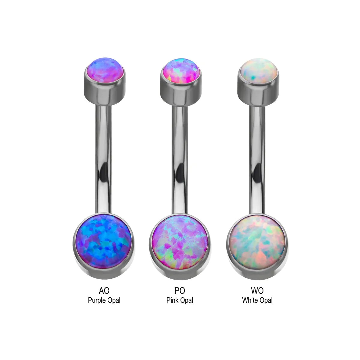 Titanium Internally Threaded with Flat Back Round Bezel Set Double Synthetic Opal Navel Curves