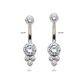 Titanium Internally Threaded with 3 Bezel Set Round Clear CZ Cluster Non-Dangle Navel
