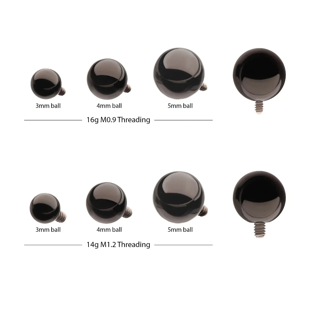 Black PVD Titanium Internally Threaded Ball Top