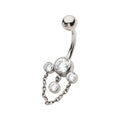 Titanium Internally Threaded Bezel Set Round Gem Fan Navel with Floating Gem and Chain Dangle