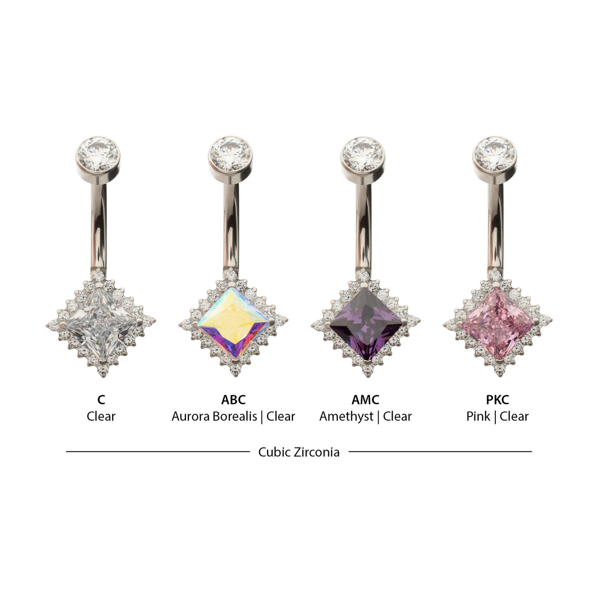 Titanium Internally Threaded Prism Halo with Clear Gem Edge Non-Dangle Navel