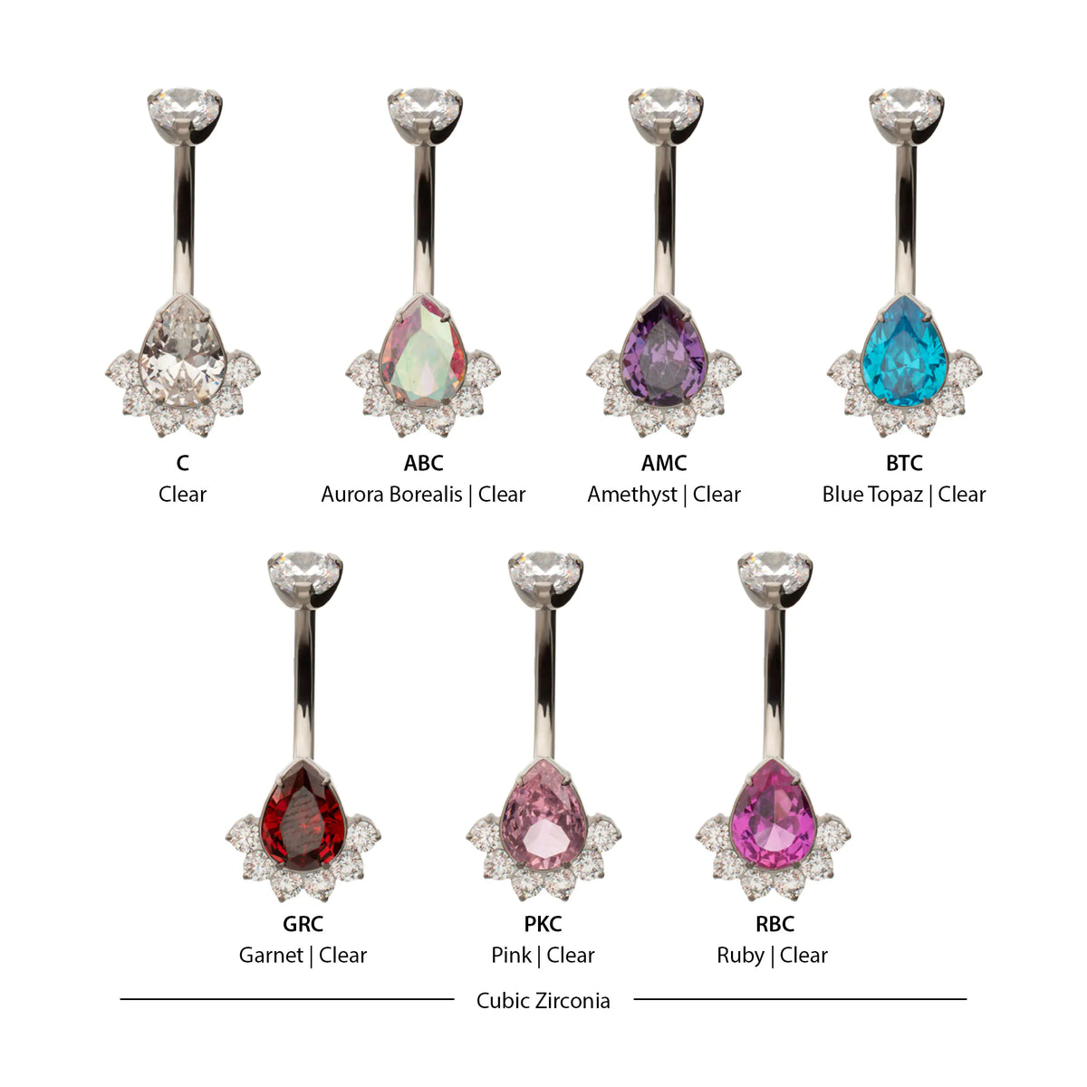 Titanium Internally Threaded Royal Cluster Teardrop Gem Non-Dangle Navel