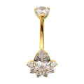 24Kt Gold PVD Titanium Internally Threaded Royal Cluster Teardrop Gem Non-Dangle Navel