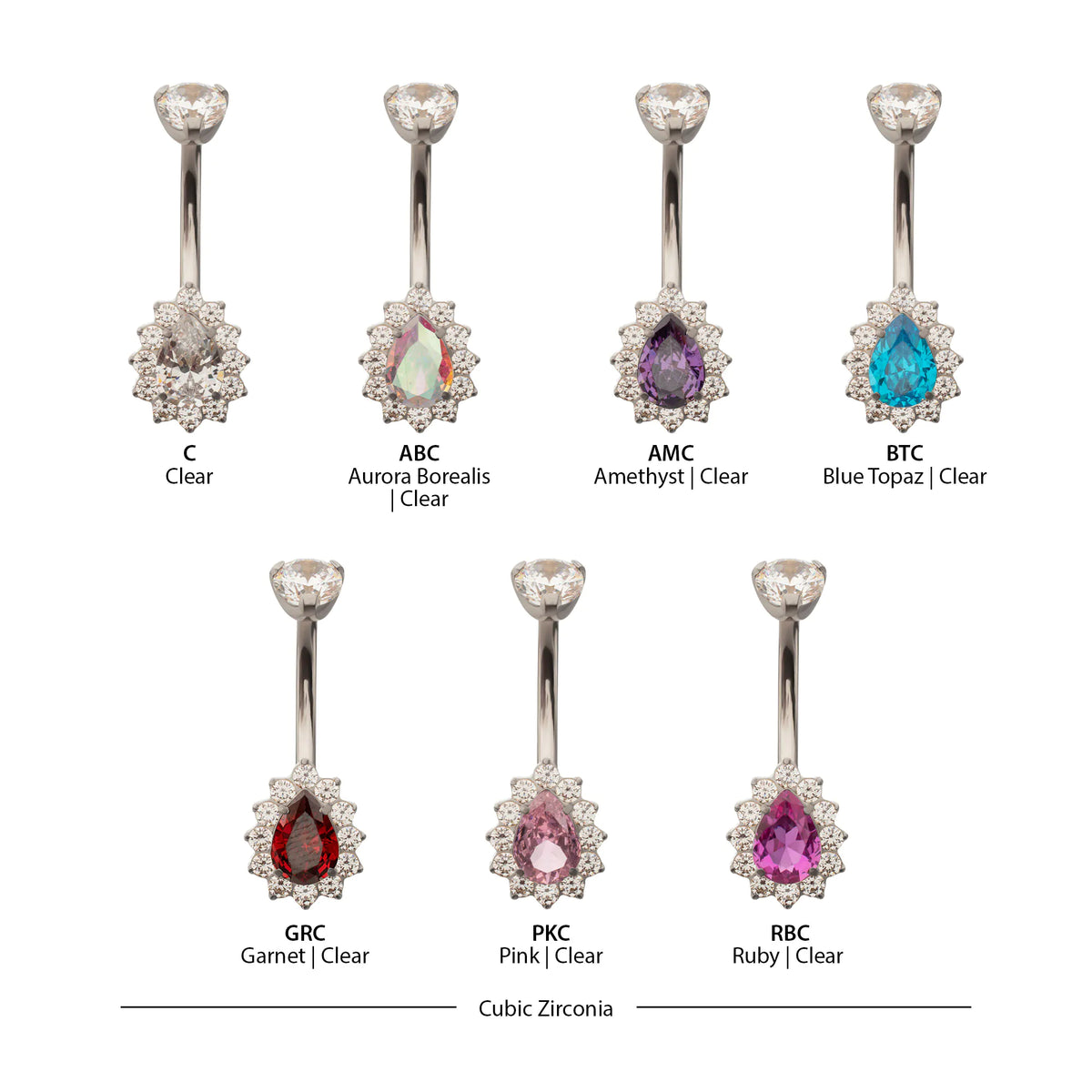 Titanium Internally Threaded Teardrop Halo with Clear Gem Edge Non-Dangle Navel