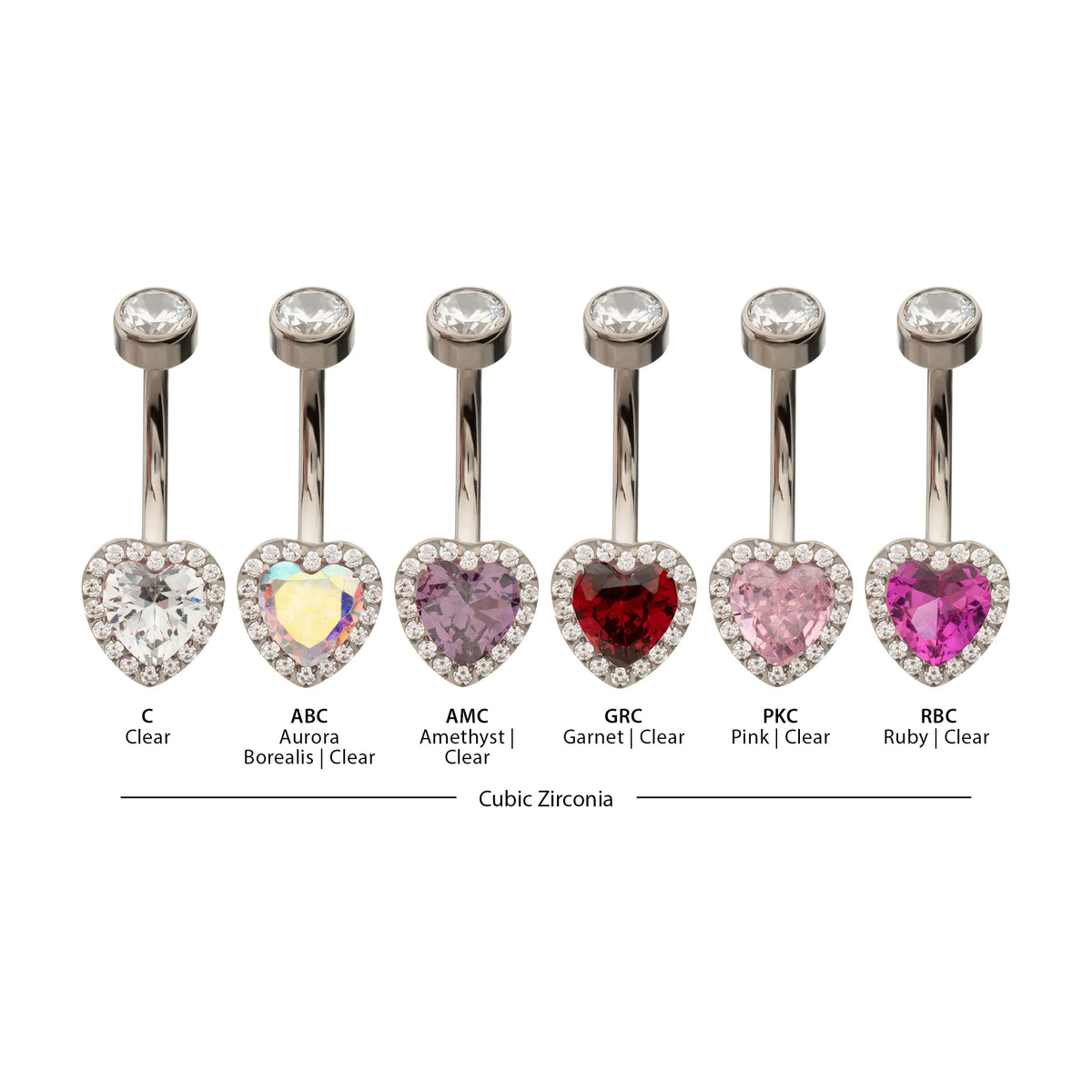 Titanium Internally Threaded Radiant Heart Halo with Clear Gem Edge Non-Dangle Navel