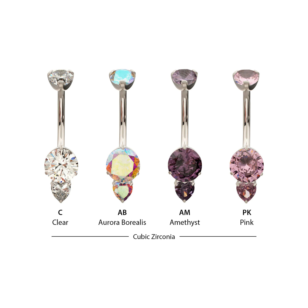 Titanium Internally Threaded Luxe Drop Heart Gem Non-Dangle Navel