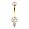 24Kt Gold PVD Titanium Internally Threaded Luxe Drop Heart Gem Non-Dangle Navel