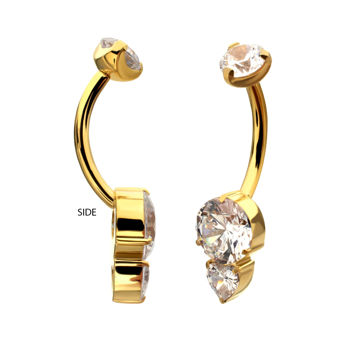24Kt Gold PVD Titanium Internally Threaded Luxe Drop Heart Gem Non-Dangle Navel