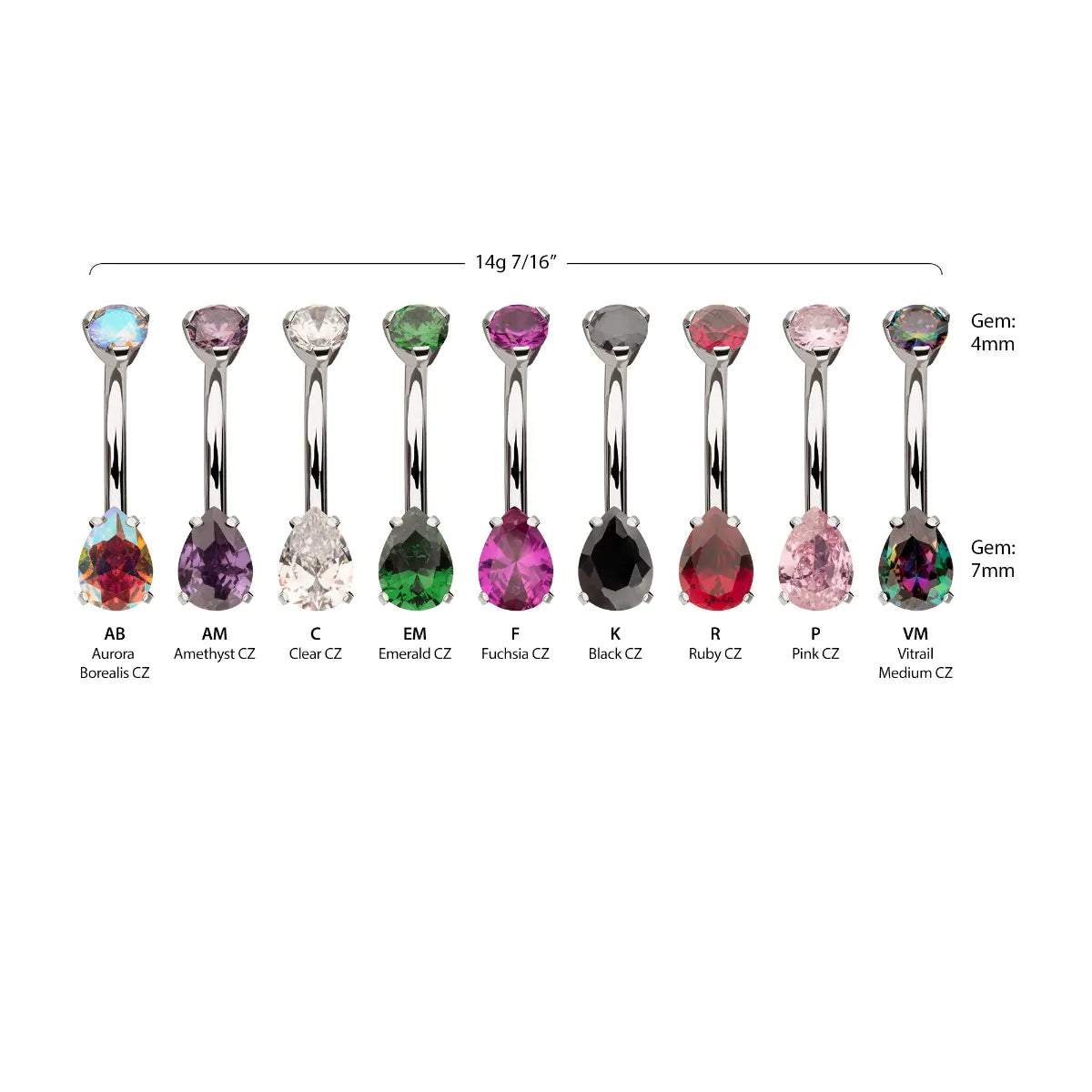 Titanium Internally Threaded Double Teardrop with 4-Prong Bottom Gem Non-Dangle Navel