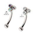 Titanium Internally Threaded Trinity Bezel Gem Fixed Top Curved Barbell