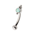 Titanium Internally Threaded Tri Bead & Bezel Set White Opal Fixed Top Curved Barbell
