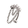 Titanium Internally Threaded 5-Cluster Prong Gem Fixed Top Curved Barbell with 2 Tier Chain Dangle