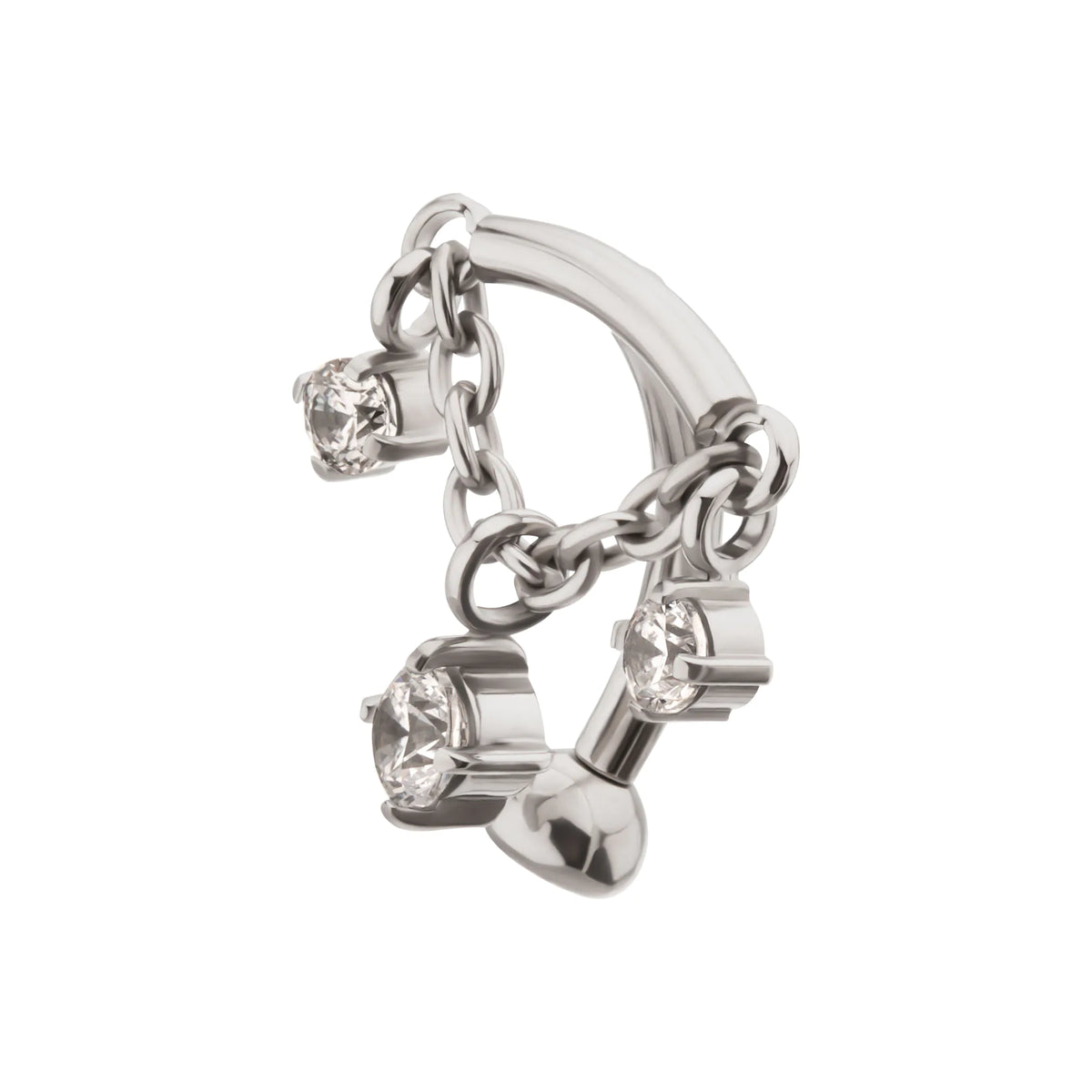 Titanium Internally Threaded Fixed Top Curved Barbell with Triple Floating Prong Gem Dangle