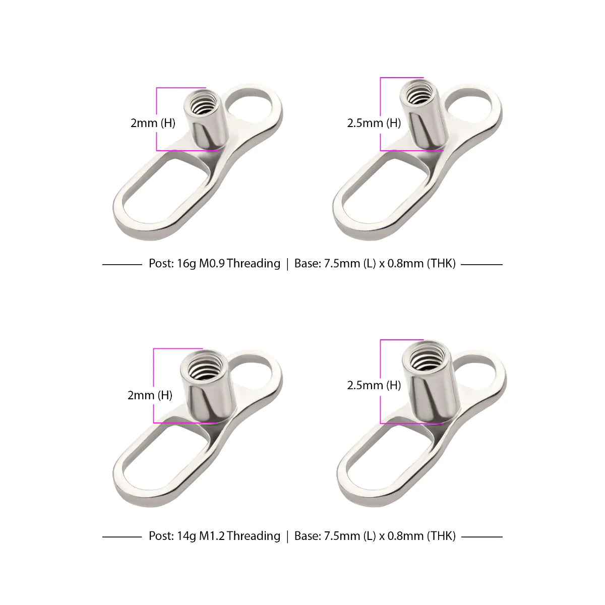 Titanium Internally Threaded with 2 Hole Dermal Anchor Base