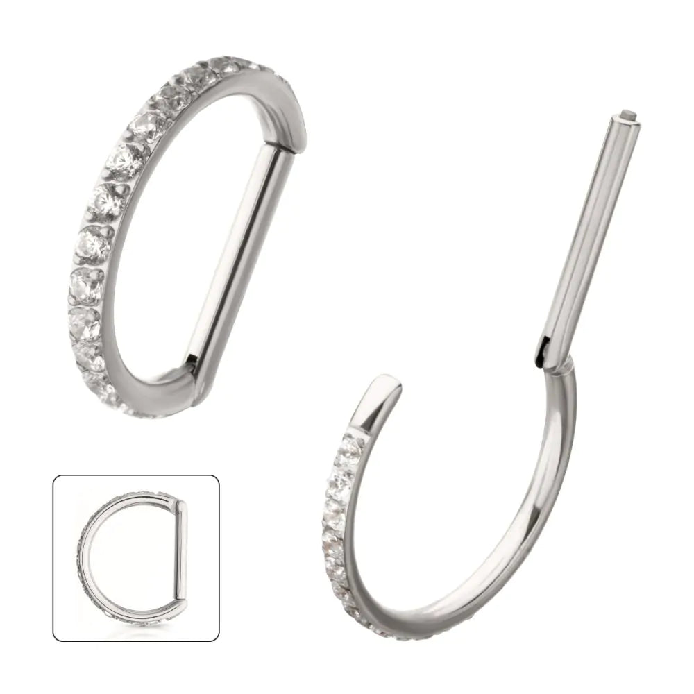 Titanium D-Ring Clicker with CNC Set Clear CZ Gem