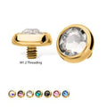 14g 24Kt Gold PVD Titanium Internally Threaded Low Profile Bezel Set Swarovski Crystal Dermal Top