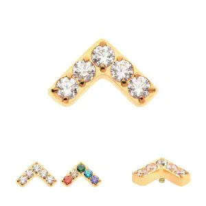24Kt Gold PVD Titanium Internally Threaded Prong Set 5 Round CZ Chevron Shape Top