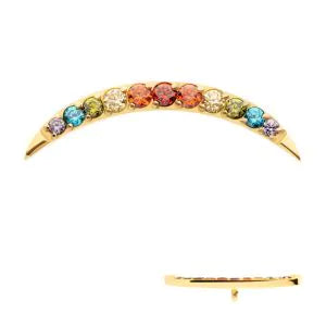 24Kt Gold PVD Titanium Internally Threaded Multicolor CZ Curved Bar Top