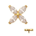 24Kt Gold PVD Titanium Internally Threaded 4-Marquise Flower Gem Top