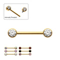 24Kt Gold PVD Titanium Bezel Set Gem End Nipple Barbell (One Side Fixed, One Side Internally Threaded) | Sold by piece
