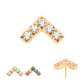 24Kt Gold PVD Titanium Threadless Prong Set 5 Round CZ Chevron Shape Top