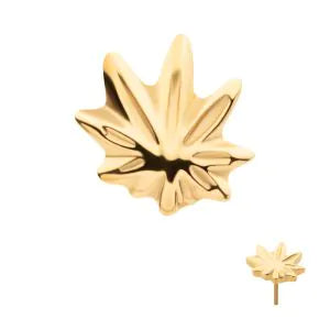 24Kt Gold PVD Titanium Threadless Pot Leaf Top
