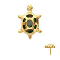 24Kt Gold PVD Titanium Threadless Low Profile Cut Out Back Land Turtle Top with Emerald CZ Gem
