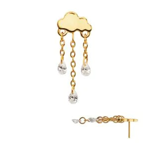 24Kt Gold PVD Titanium Threadless Cloud Top with Triple Floating CZ Dangle