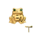 24kt Gold PVD Titanium Threadless Prong Set Emerald Green Gem Frog Top