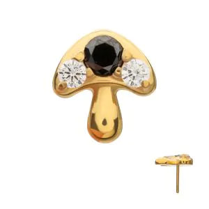 24kt Gold PVD Titanium Threadless Prong Set Triple Gem Mushroom Top
