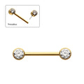 24Kt Gold PVD Titanium Threadless Bezel Set Gem End Nipple Barbell (One Side Fixed, One Side Threadless ) | Sold by piece