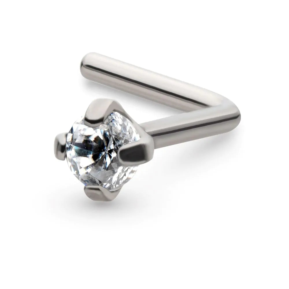 Titanium 4-Prong Set CZ L-Shape Nose Pin
