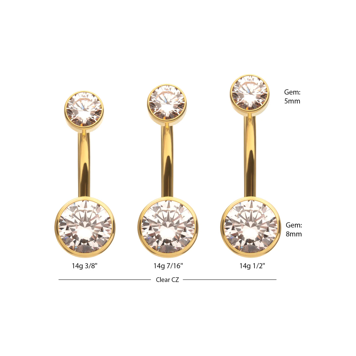 24Kt Gold PVD Titanium Internally Threaded Double Bezel Round with Smooth Rounded Back & Non-Dangle Navel
