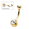 24Kt Gold PVD Titanium Internally Threaded Double Bezel Set Swarovski Crystal Non-Dangle Navel
