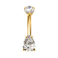 24Kt Gold PVD Titanium Internally Threaded Double Teardrop with 4-Prong Bottom Gem Non-Dangle Navel