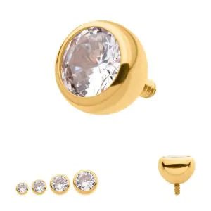 24Kt Gold PVD Titanium Internally Threaded Bezel Set Round Gem Front Facing Top