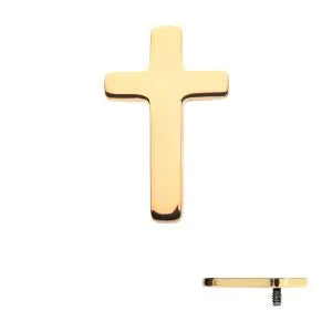 24KT Gold PVD Titanium Internally Threaded with Cross Top