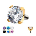 24Kt Gold PVD Titanium Internally Threaded with 4-Prong Set CZ Front Facing Top