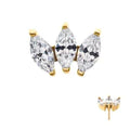24Kt Gold PVD Titanium Threadless with Prong Set Marquise CZ 3-Cluster Top