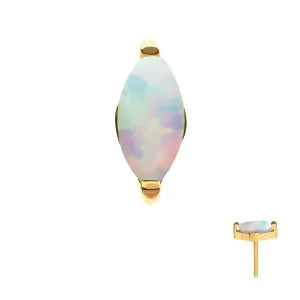 24Kt Gold PVD Titanium Threadless with 2-Prong Marquise Opal Top