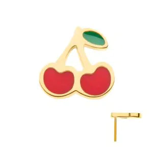 24Kt Gold PVD Titanium Threadless Enamel Cherry Top