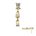 24Kt Gold PVD Titanium Threadless Prong Set Gem Baguette Top with Double Round Gem Dangle