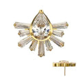 24Kt Gold PVD Titanium Threadless Teardrop & Baguette Cluster Gem Sunray Top