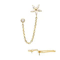 24Kt Gold PVD Titanium Threadless Marquise Flower Shape & Bezel Round Gem Top with Dangle Rolo Chain